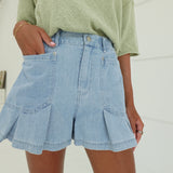 Marge Flare Shorts - Lt Denim