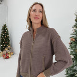 Stay The Same Zip-Up Cardi - Brown