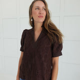 Adaline Embroidered Blouse - Brown