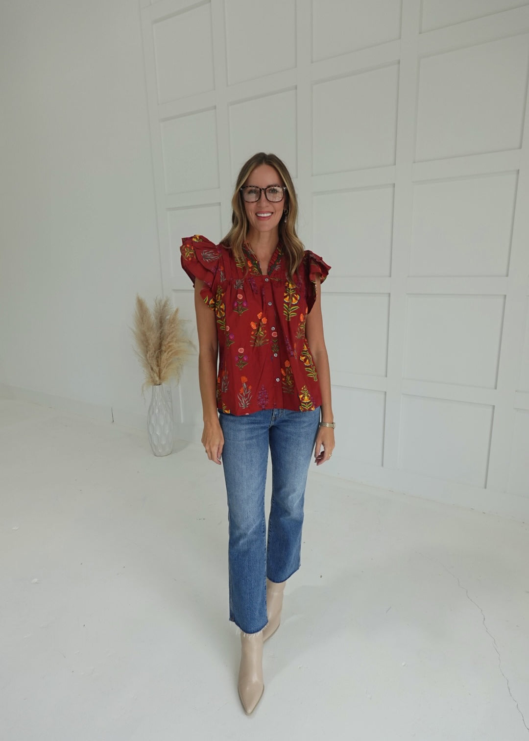 Janelle Flutter Top - Brick