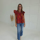 Janelle Flutter Top - Brick