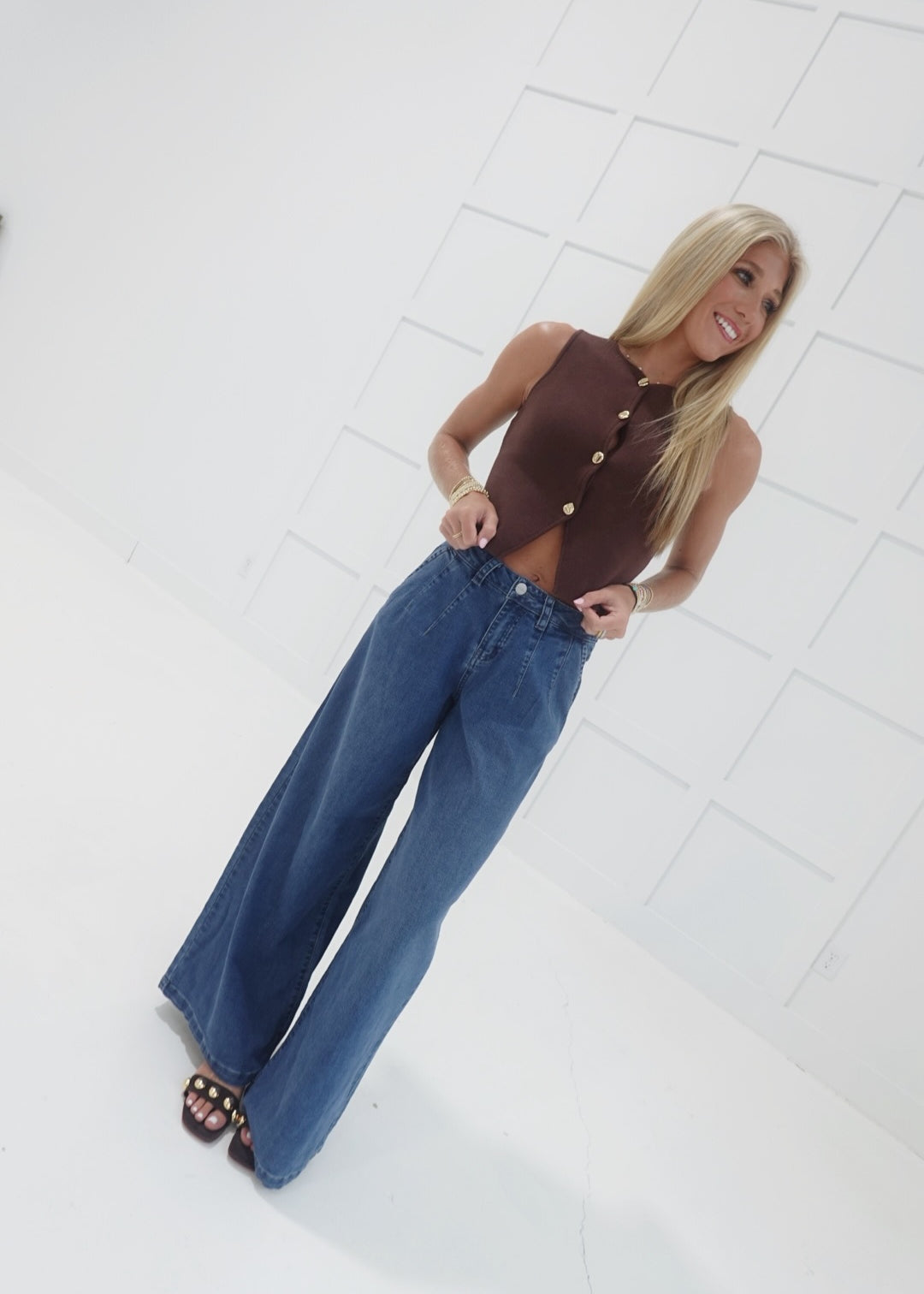 Redwood Knit Vest Top - Brown
