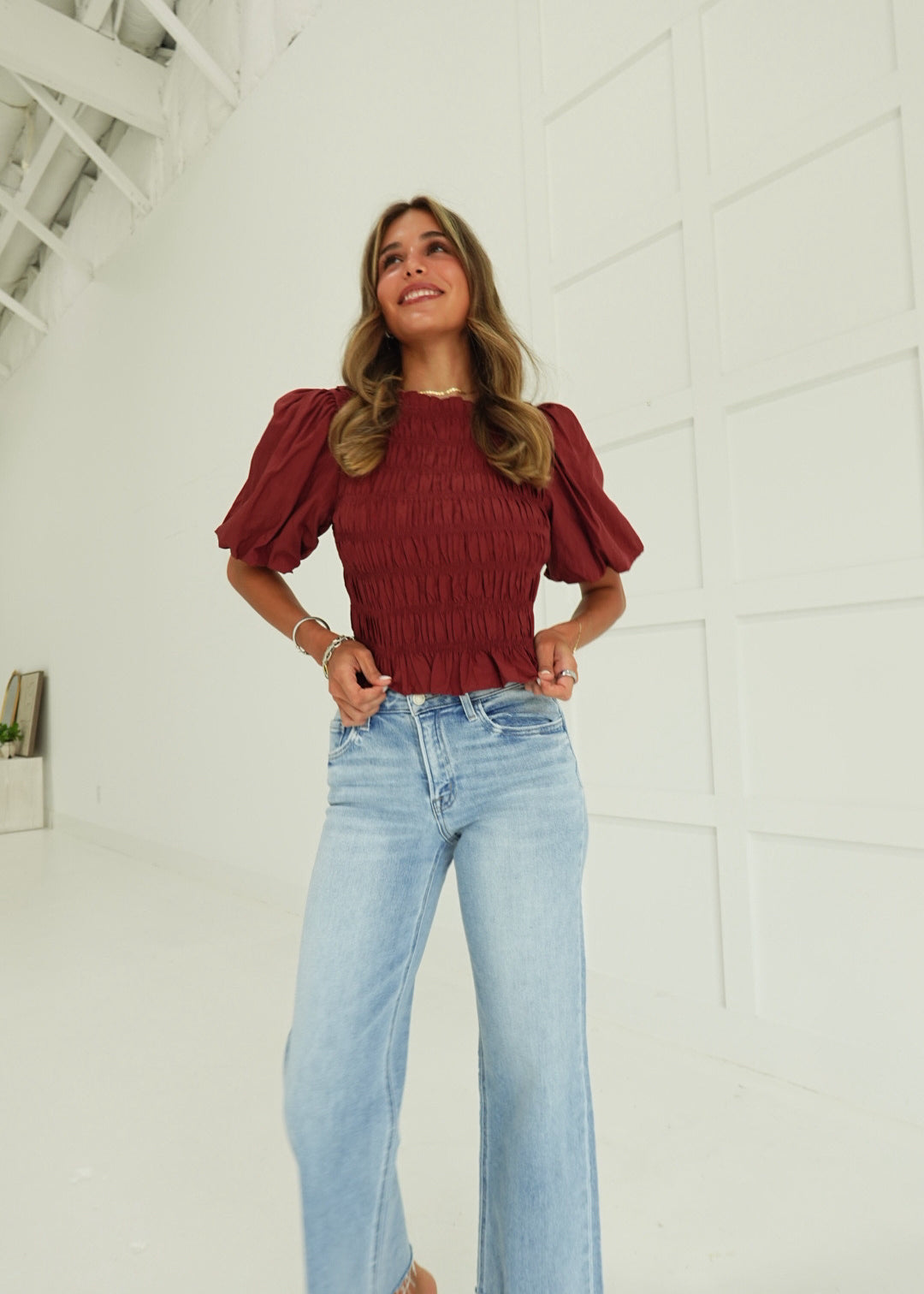 Bellavue Smocked Top - Brick
