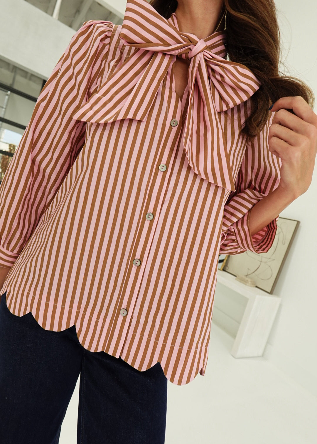 Stella Striped Top - Camel/Pink
