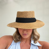 Straw Fedora - Khaki/Black