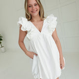 Minnie Bubble Hem Dress - White
