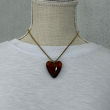 Acrylic Heart Pendant Necklace - Brown