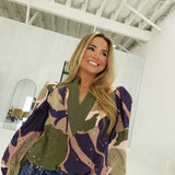 Louise Printed Top - Olive Combo