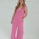 Deep Downer Jumpsuit - Fuchsia