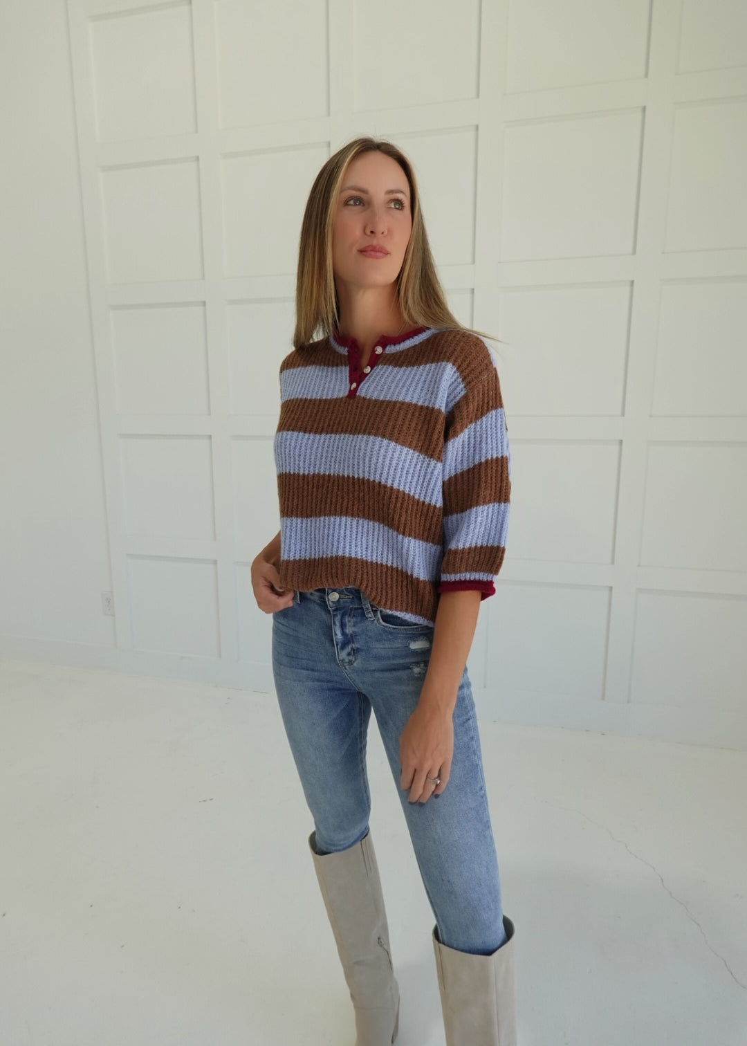 Come One, Come All Sweater - Brown/Blue