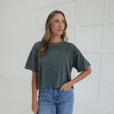 Boxy Acid Wash Tee - Ash Jade