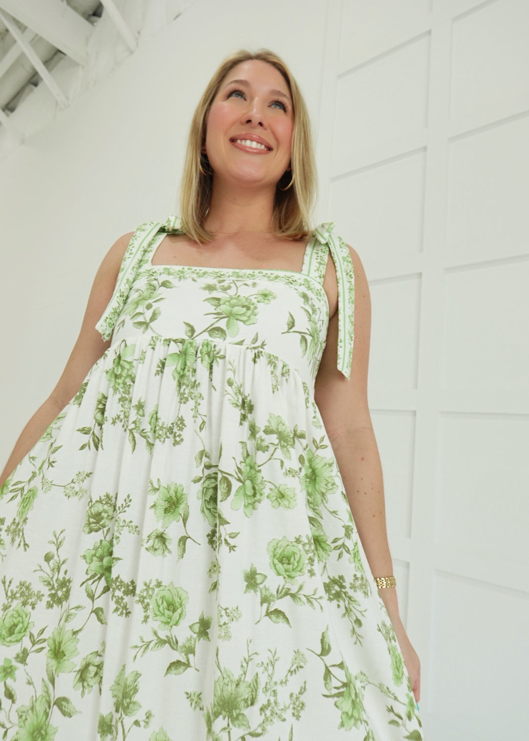 Emily's Floral Midi Dress - Green