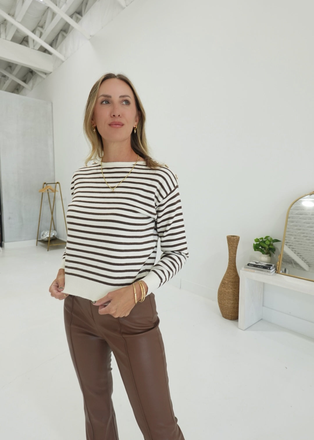 Blake Striped Sweater -Crm/Brwn