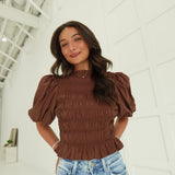 Bellavue Smocked Top - Brown