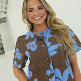 Jane's Day Out Top - Blue/Mocha