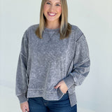 Lightly Taken Pullover Top - Charcoal