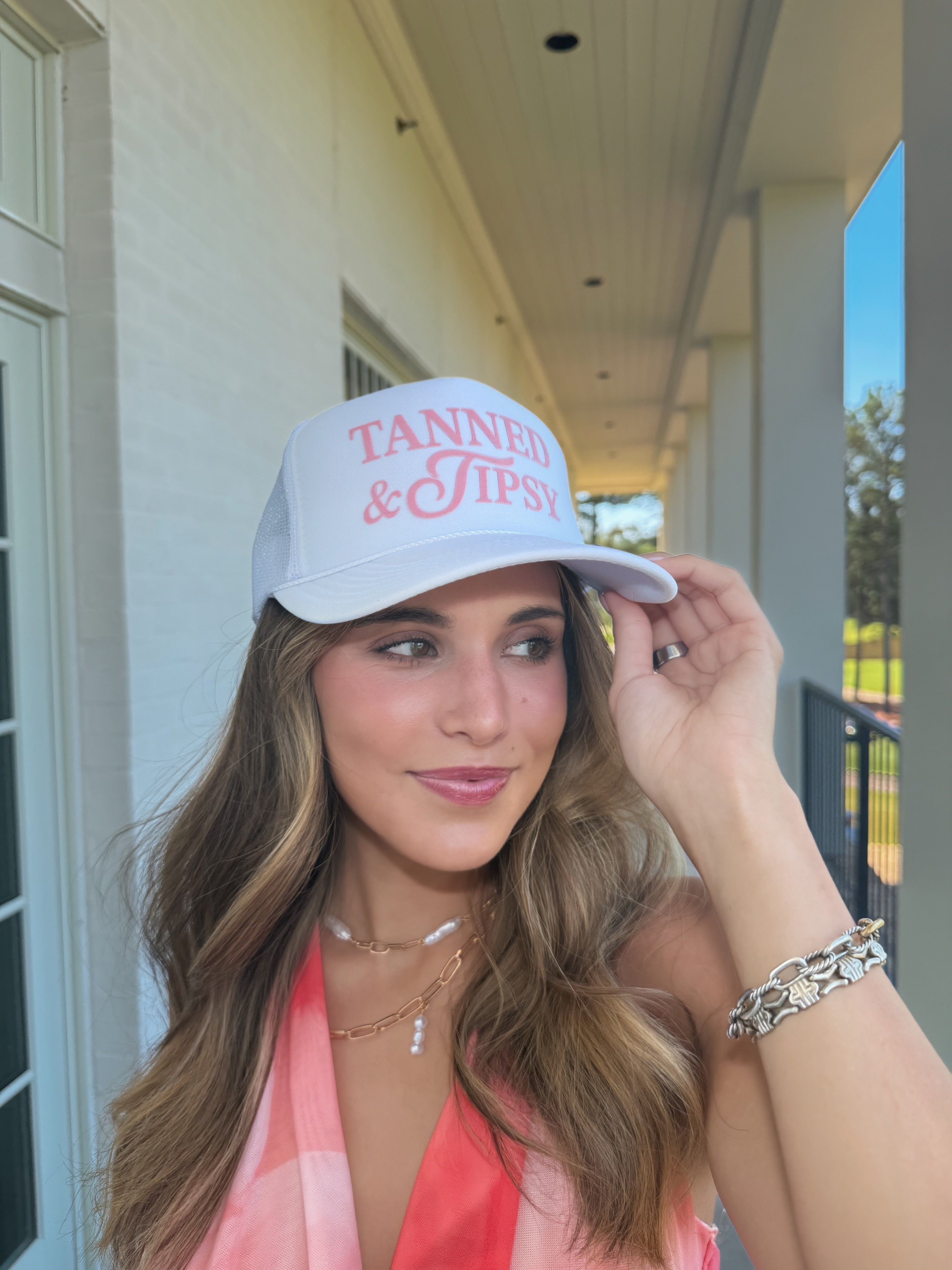 Tanned & Tipsey Trucker - White