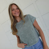 Shauna Acid Wash Tee - Washed Sage