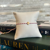 Corded Cross Charm Bracelet - White/Pink