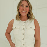 Rue Denim Vest - Cream