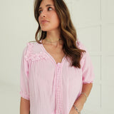 Ella Lace Trim Top - Pink