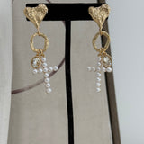 Pearl Cross Drop Earrings