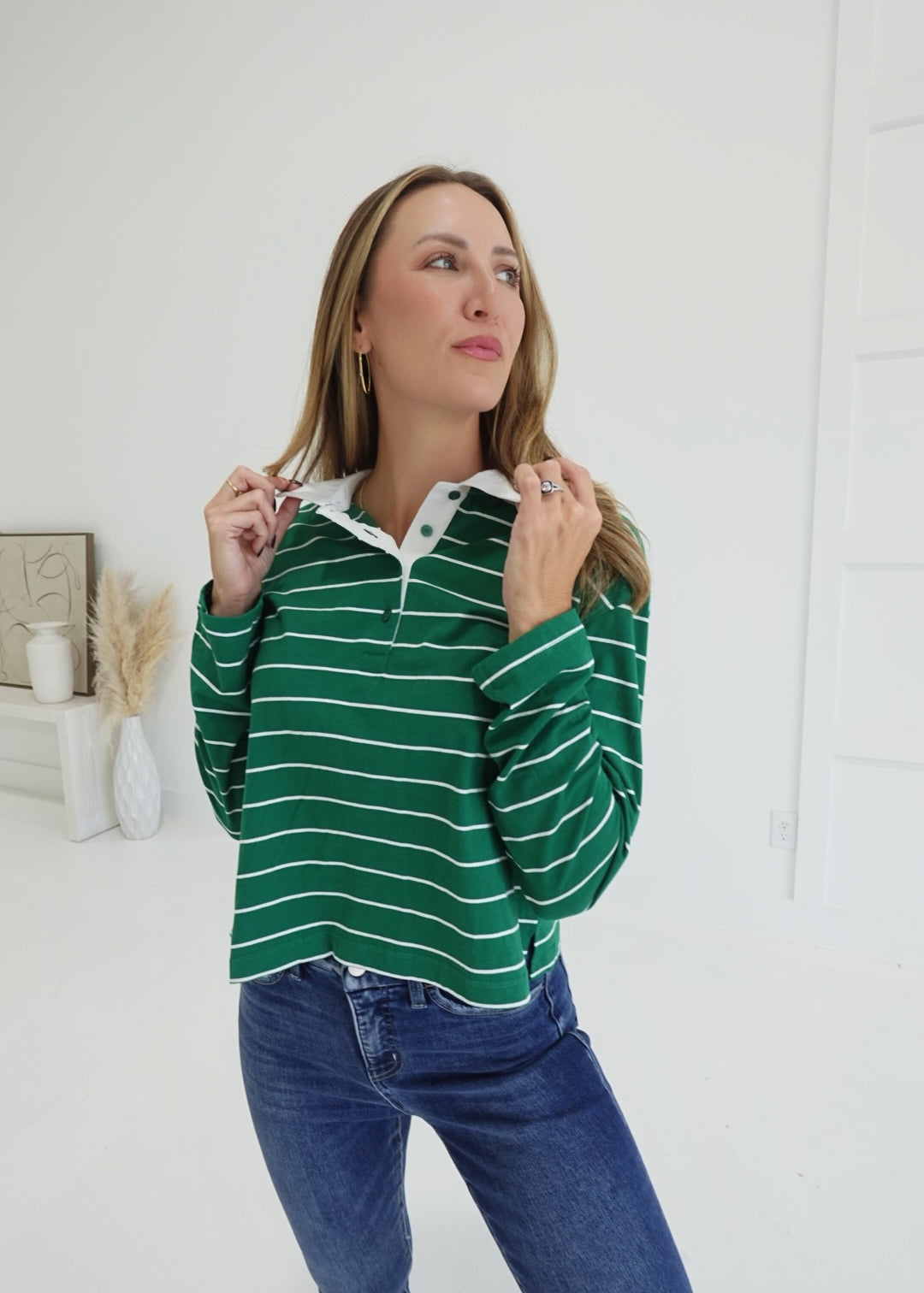 Bastian Collared Top - Green/White