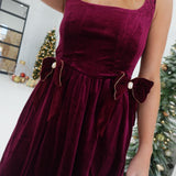 Bejeweled Velvet Mini Dress - Burgundy