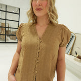 Tuck Puff Sleeve Top - Brown