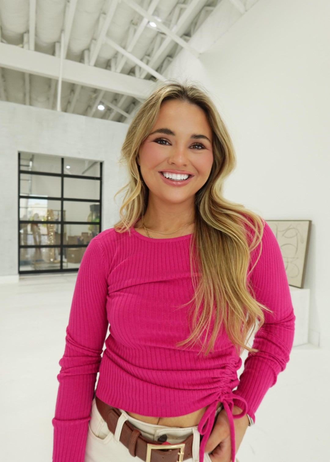 Naomi Ruched Top - Fuchsia
