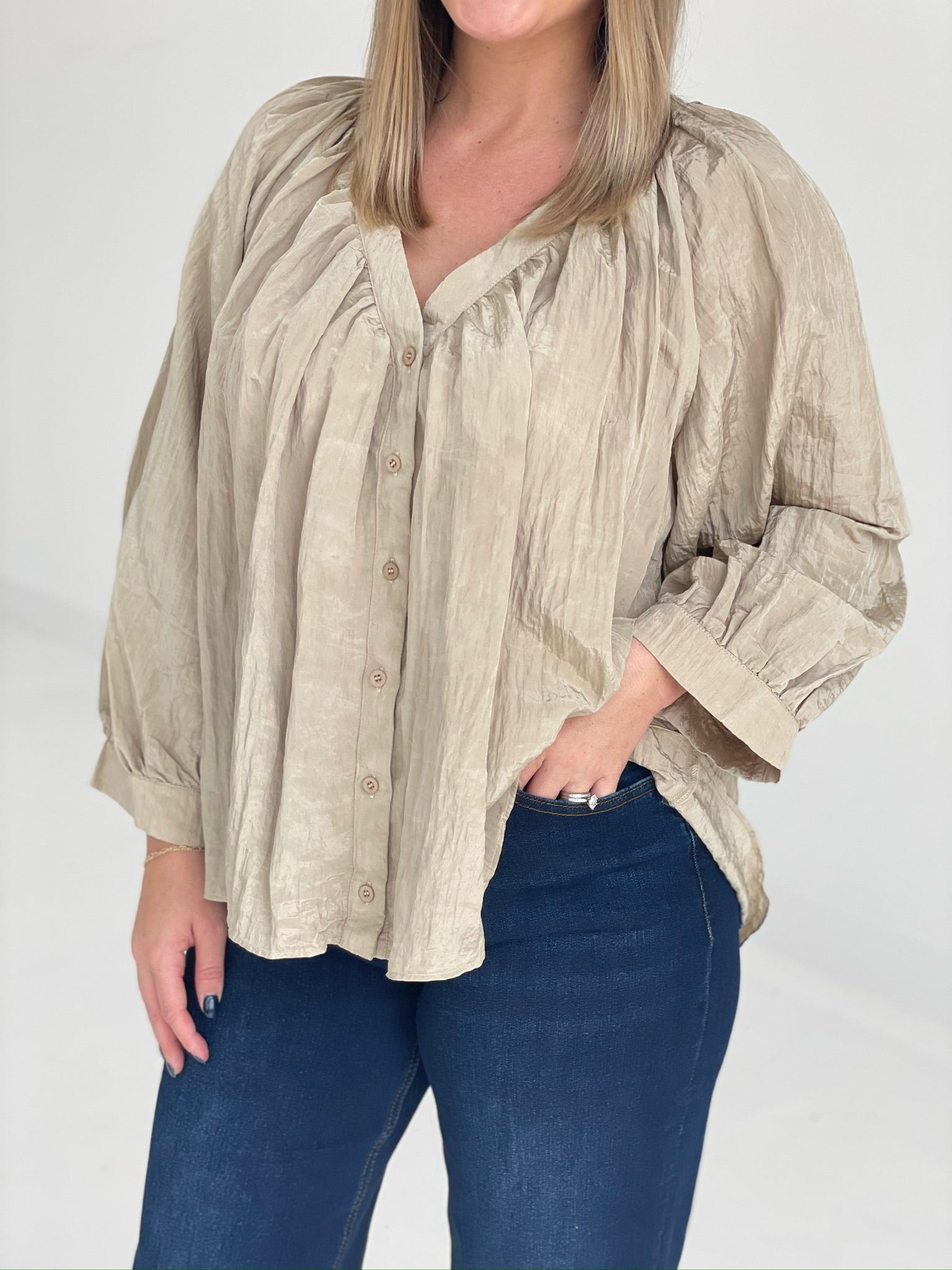 Bella Balloon Sleeve Blouse - Taupe