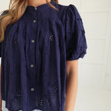 Whimsical Eyelet Blouse - Navy