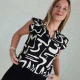 Destined Abstract Blouse - Black