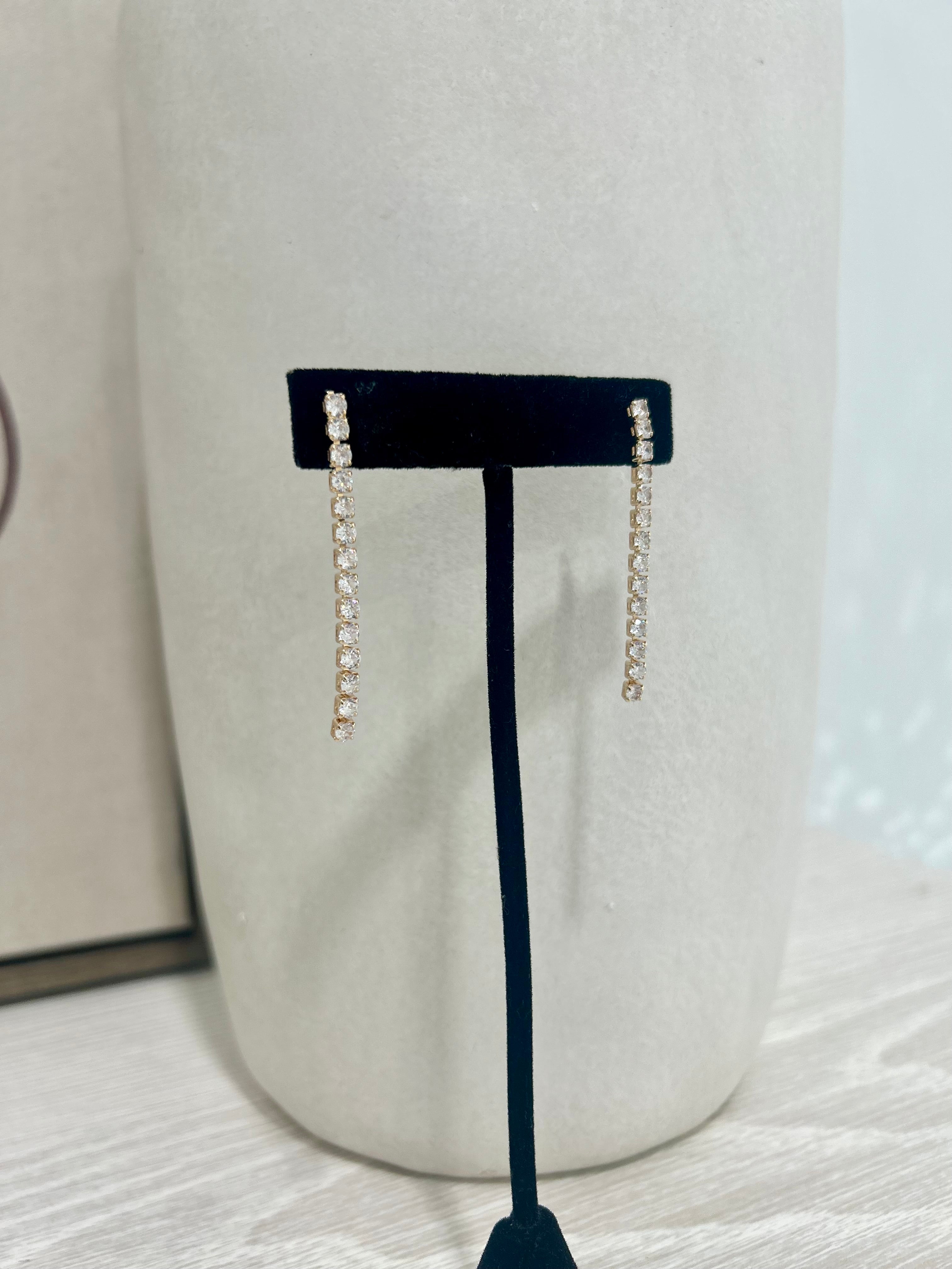 Linear Rhinestone Earrings - Gold