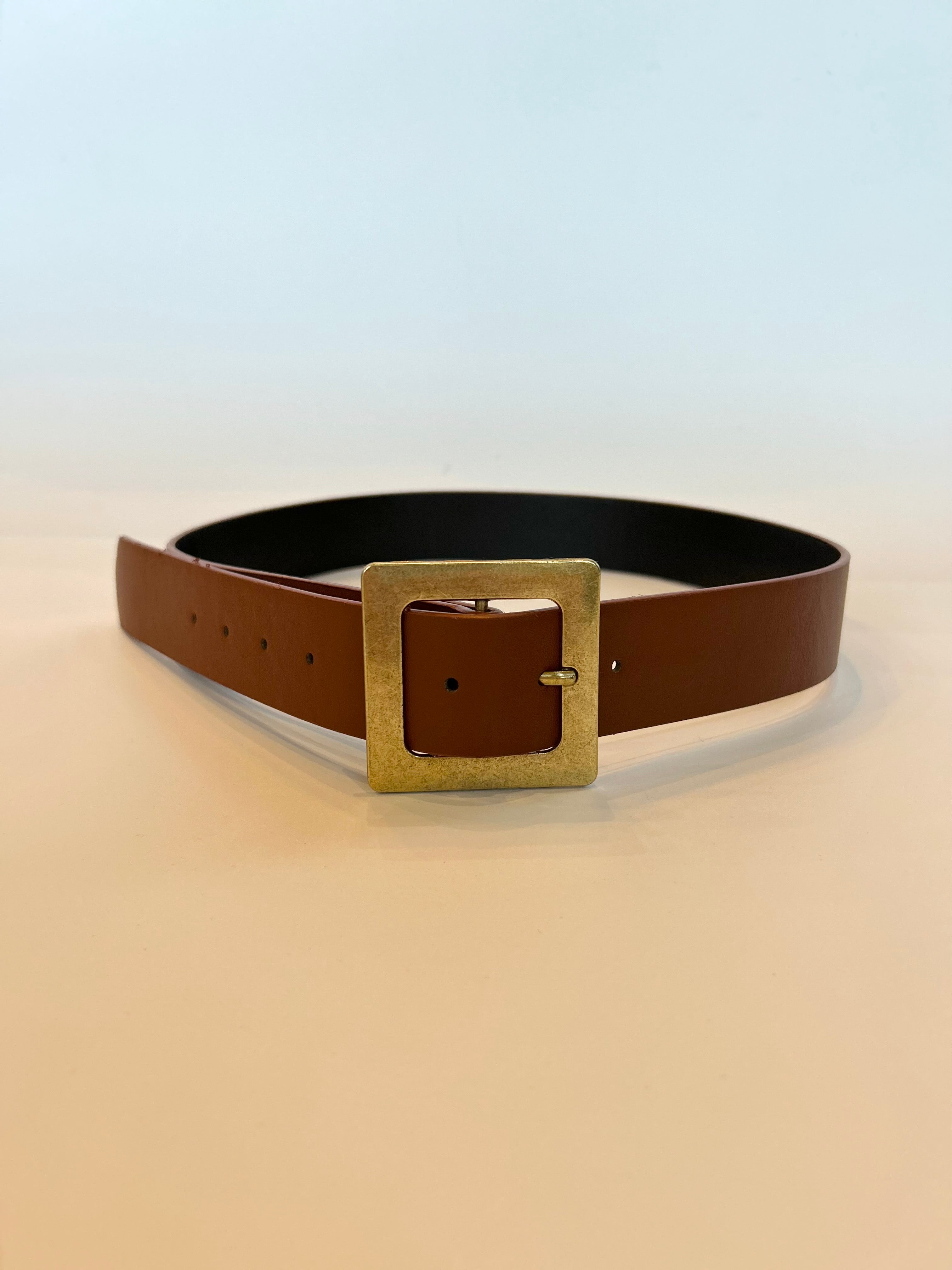 Oversized Square Buckle Belt - Brown