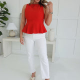 Few And Far Peplum Top - Red