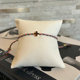 Corded Cross Charm Bracelet - Pink Multi