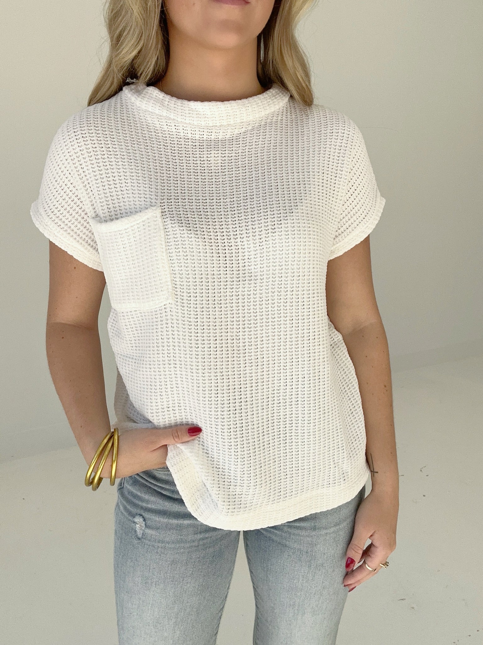 Chenille Short Sleeve Sweater - Ivory