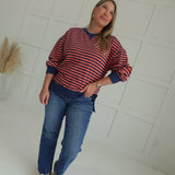 Joneses Striped Pullover - Coral/Navy