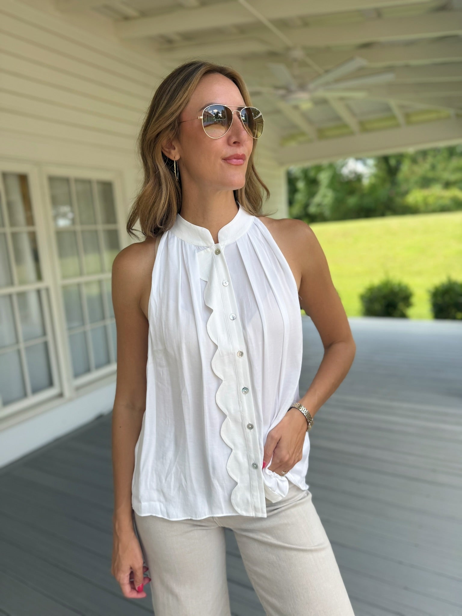 Serene Sleeveless Blouse - Off White