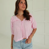 Ella Lace Trim Top - Pink