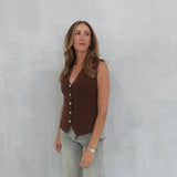 On My Books Vest Top - Mocha