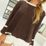 Knitty Contrast Sweater - Brown