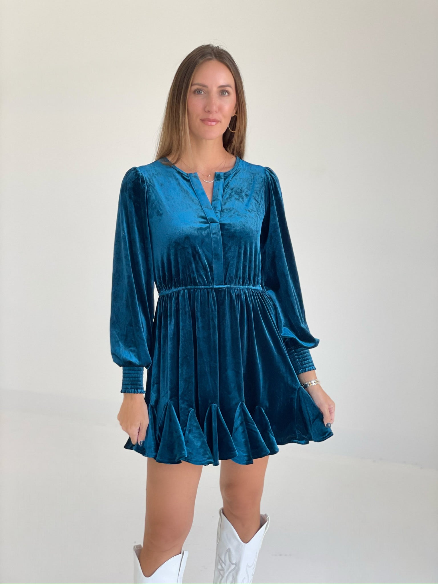 Dream Big Velvet Dress - Teal