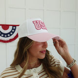 Striped Brim Trucker, USA Patch - Pink