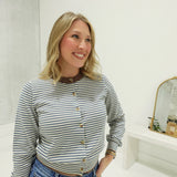 Homeroom Striped Cardi - Dusty Blue