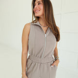 Take the Leap Jumpsuit - Taupe
