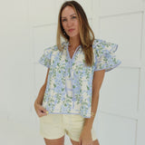 Fern Flutter Sleeve Top - Blue Floral