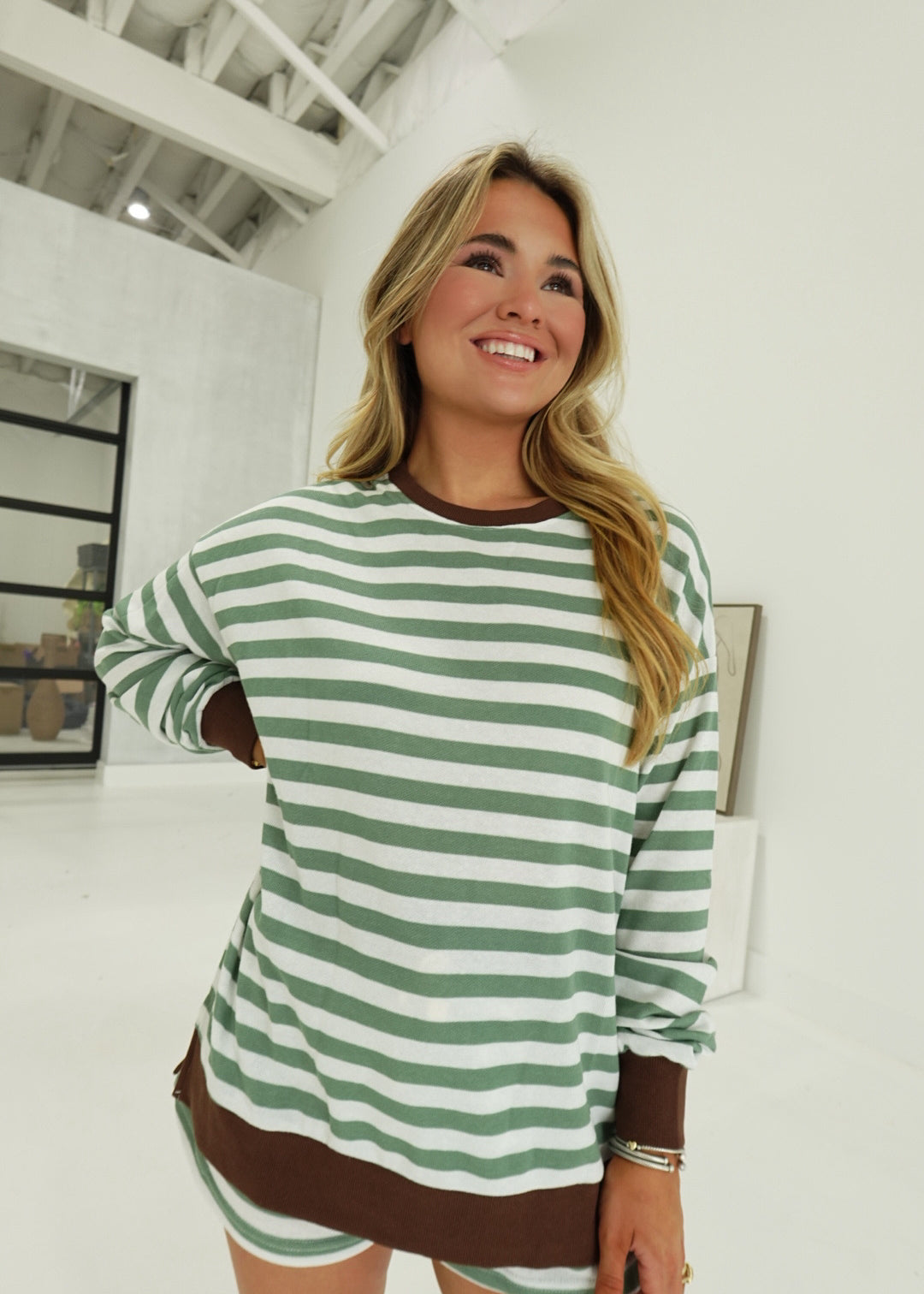 Ali Striped Set - Sage/Cream/Brown