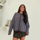 Lanie Striped Cardi - Dark Brown
